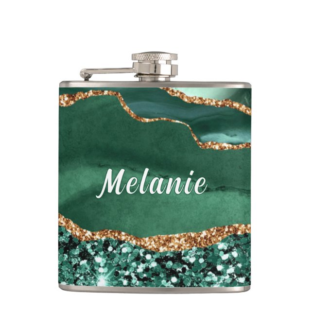 Cantil Frasco Dourado Verde Emerald com nome personalizad (Frente)