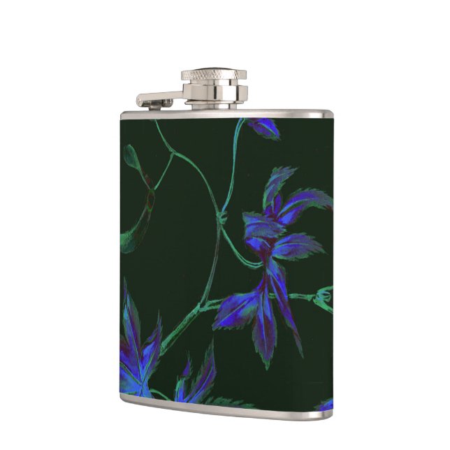 Cantil Frasco Floral Japonês Azul e Verde Profundo (Esquerda)