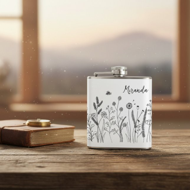 Cantil Frasco Personalizado com Doodle de Plantas Selvage (Criador carregado)