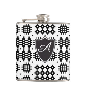 Cantil Frasco preto, branco, de tapeçaria monograma