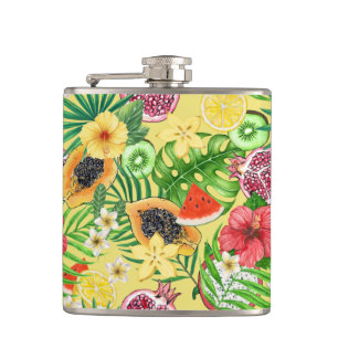 Cantil Frutas tropicais, flores e folhas em amarelo