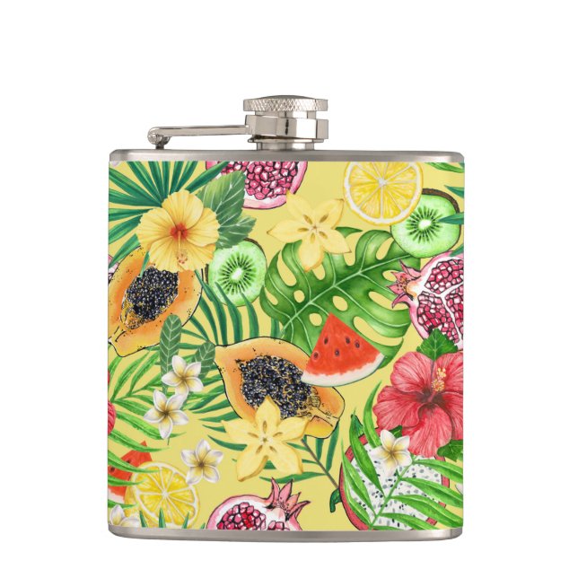 Cantil Frutas tropicais, flores e folhas em amarelo (Frente)