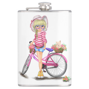 Cantil Garota Loira com Frasco de Bicicleta Rosa