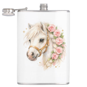 Cantil Garrafa Cerâmica de Cavalo Branco em Aquarela com 