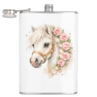 Cantil Garrafa Cerâmica de Cavalo Branco em Aquarela com