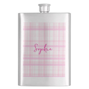 Cantil Garrafa Clássica Personalizada Xadrez Rosa com Nom