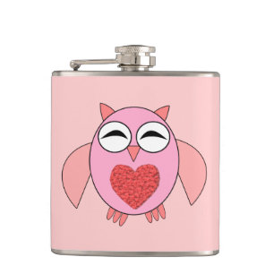 Cantil Garrafa cor-de-rosa da coruja do coração do amor