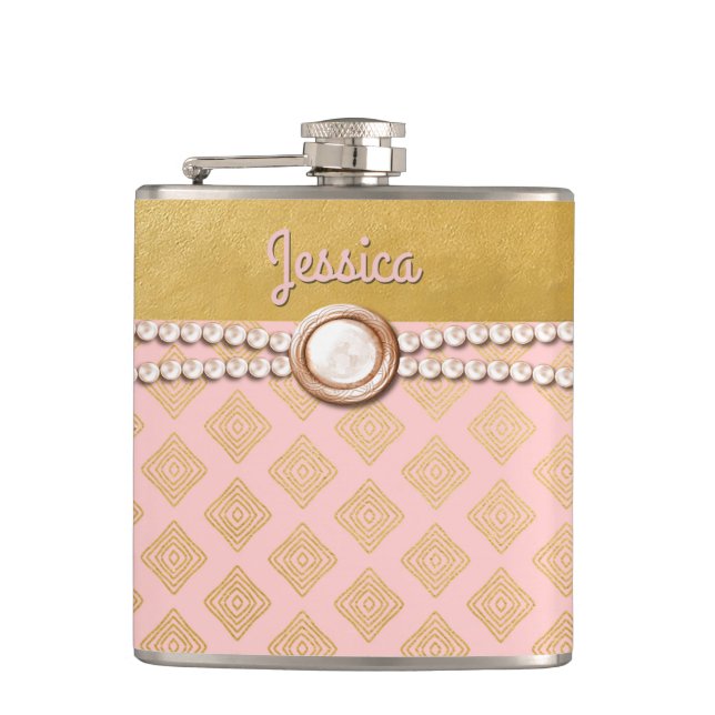 Cantil Garrafa Custom Chic Dourado e Rosa para Damas de H (Frente)