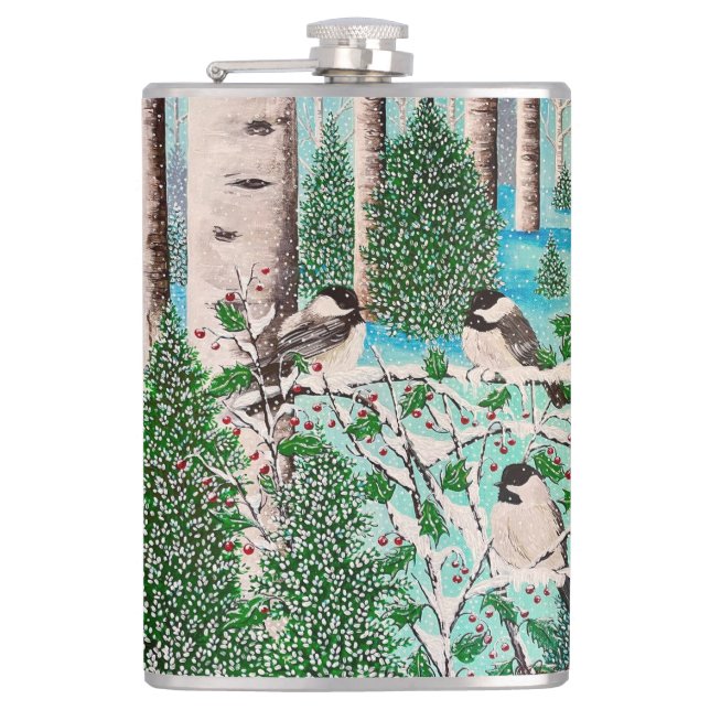 Cantil Garrafa de Água Christmas Chickadee Chatter (Frente)