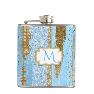 Cantil Garrafa Monogrammed extravagante do azul e do ouro