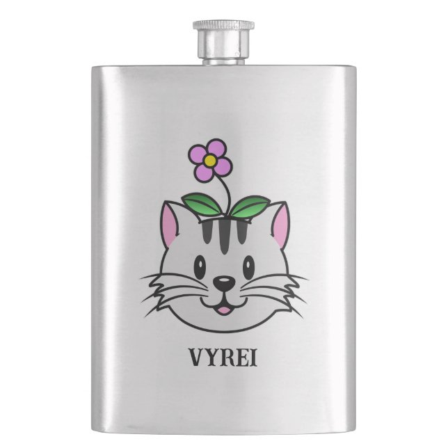 Cantil Gato de Cartoon Bonito com Flor na Cabeça (Frente)