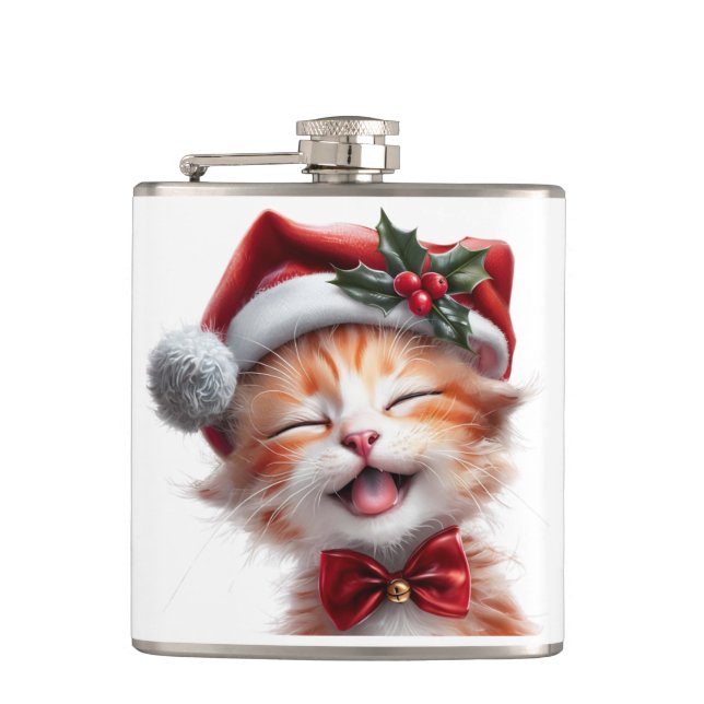Cantil Gato de Natal bonito com Chapéu Santa e Arco (Frente)