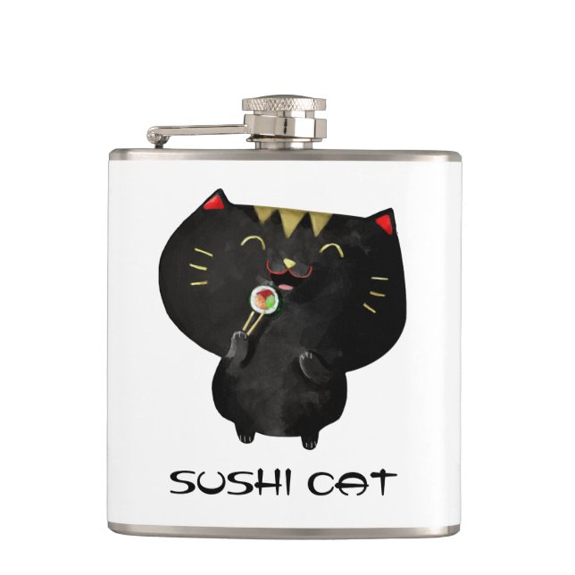 Cantil Gato preto bonito do sushi de Kawaii (Frente)