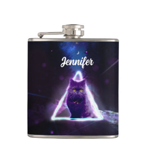 Cantil Gato preto no triângulo do hipster neonário azul