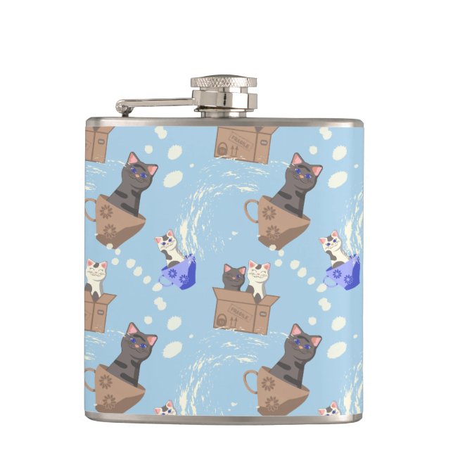 Cantil Gatos na caixa e leite cai em azul (Frente)