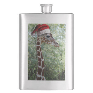 Cantil Girafa com um chapéu de Papai Noel sobre