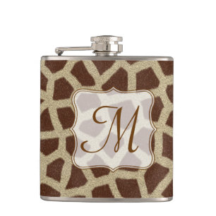 Cantil Giraffe Spot Animal Print Monograma Whiskey Flask