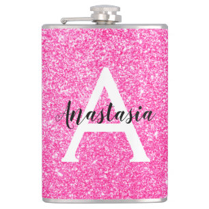 Cantil Girly Glam Rosa Quente Brilho Brilhos Monograma No