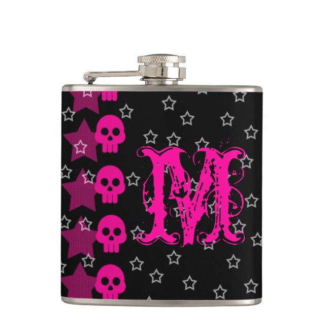 Cantil Girly Skull EMO Punk Rocker Monograma Whiskey Flas (Frente)