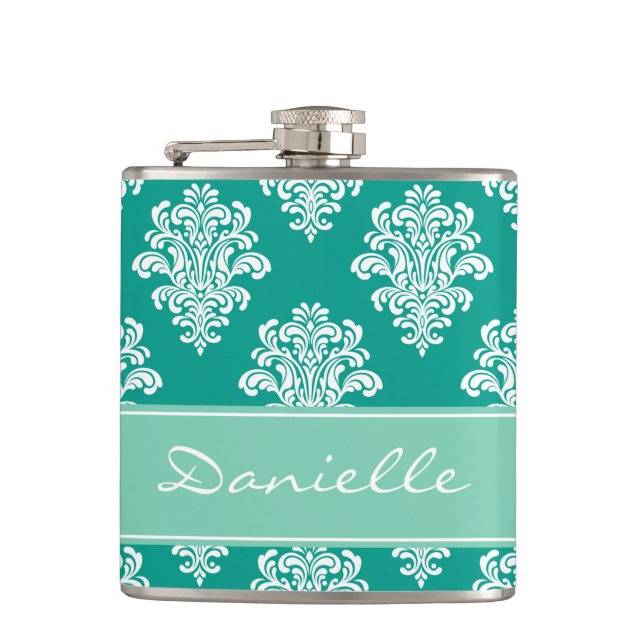 Cantil Girly Teal Damask Monograma (Frente)