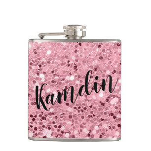 Cantil Glitter Dourado Rosa de Flask Personalizado