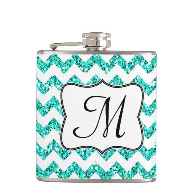 Cantil Glitter Teal Moderno - Monograma de Chevron Whiske (Frente)