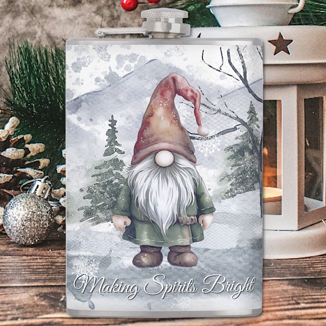 Cantil Gnomo de Feriado de Aquarela (Watercolor Holiday Gnome Flask)