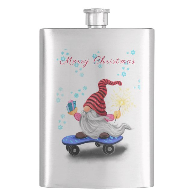Cantil Gnomo do Patinador de Presente de Natal com presen (Frente)