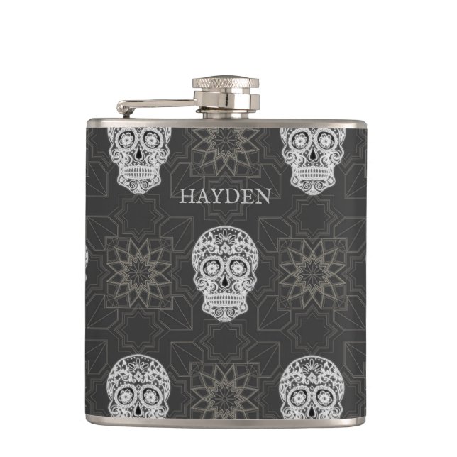 Cantil Gothic Sugar Skull and Grey Geometric Personalised (Frente)