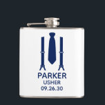 Cantil Gravata Azul do Usher<br><div class="desc">Este frasco é perfeito para os ushers na sua festa de casamento. Se toda a sua festa de casamento estiver usando ternos, este design com suspensórios e uma gravata azul seria perfeito. Casual, mas formal. Eles seriam ótimos para uma despedida de solteiro ou fim de semana. Compre um para todos...</div>