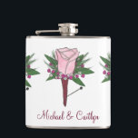 Cantil Groom de Casamento Rosa Rosa Rosa Rosa, Rosa Perso<br><div class="desc">Apresenta uma ilustração original de uma bonito flor do botão boutonniere rosa rosa rosa, rodeada por uma delicada respiração do bebê. Simplesmente personalize com suas informações para um frasco de casamento único. O Designer está disponível para criar e carregar designs personalizados para corresponder às cores e temas do seu casamento...</div>