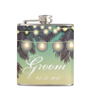 Cantil Groom Whiskey Flask Beach Sunset Palm String