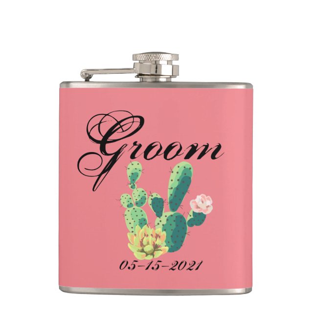 Cantil Groom Whiskey Flask Bohemian Cactus Succulents Des (Frente)