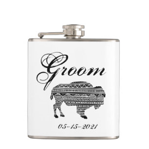 Cantil Groom Whiskey Flask Boho Buffalo - Padrão Tribal B