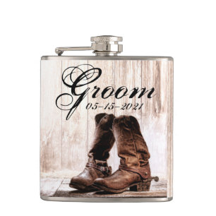 Cantil Groom Whiskey Flask botas do País Rustic Oeste w