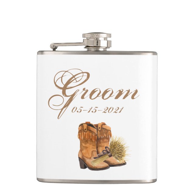 Cantil Groom Whiskey Flask Summer Country Casamento Russo (Frente)