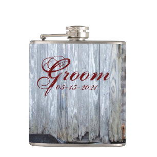 Cantil Groom Whiskey Flask White Wash Wood Barn Door
