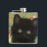 Cantil Gustav Klimt Kitten<br><div class="desc">Flask com um gatinho Gustav Klimt! Este gatinho preto veste um colar prateado e se senta num campo de flores vermelhas,  azuis,  brancas e amarelas. Um presente maravilhoso para amantes de gatos e entusiastas de arte austríacos!</div>