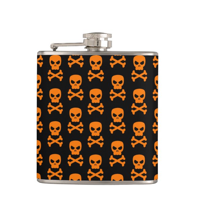 CANTIL HALLOWEEN SKULL E CROSSBONES PRETOS E LARANJOS (Frente)