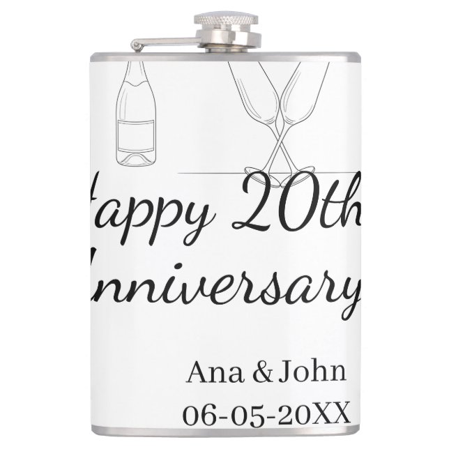 Cantil Happy 20th anniversary champagne bottle glass name (Frente)