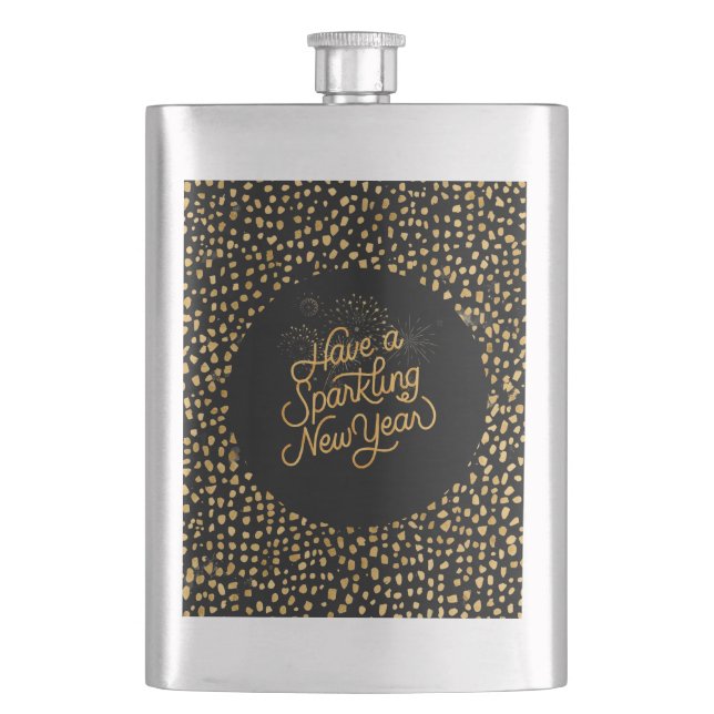 Cantil Happy New Year Celebrate,Gold Pixels Pattern,Black (Frente)