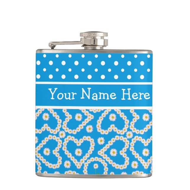 Cantil Hip Flask to Personalize: Polkas Daisy Chains Blue (Frente)