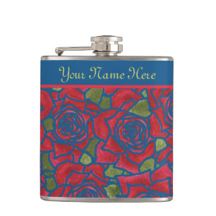Cantil Hip Flask to Personalize: Rosa vermelha no Marinho