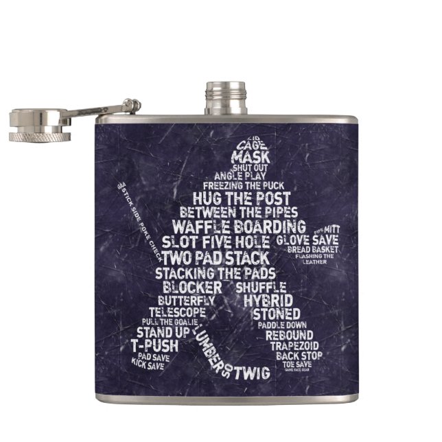 Cantil Hockey Goalie Calligram Hip Flask, Fundo De Gelo (Aberto)