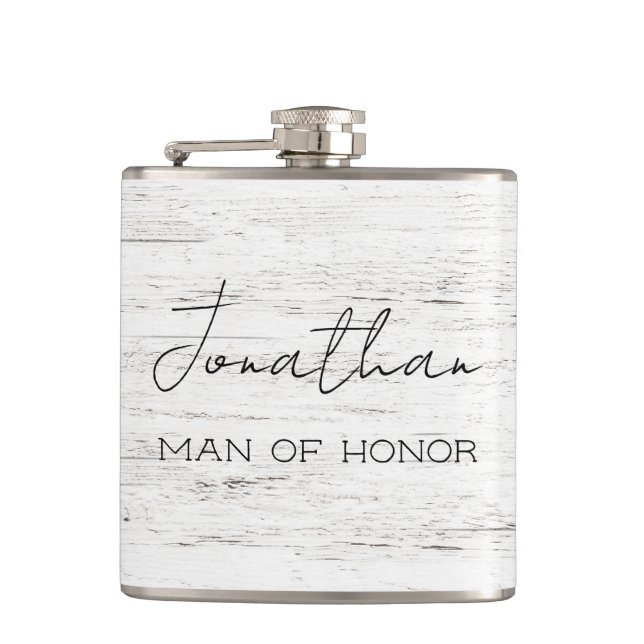 Cantil Homem de Honra Personalizado de Madeira Whitewash (Frente)