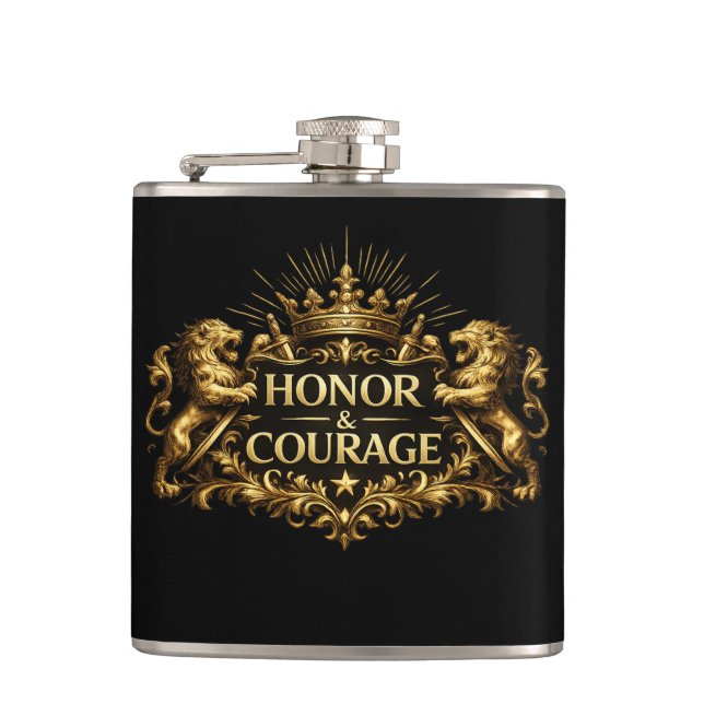 Cantil Honor and Courage Black Stainless Steel Hip Flask (Frente)