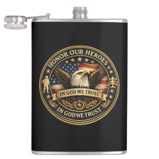 Cantil Honor Our Heroes Military Coin Patriotic Flask