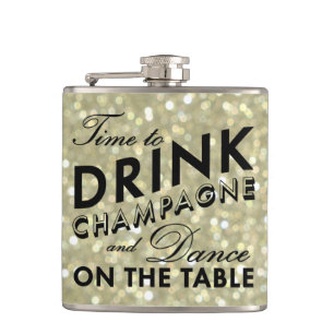 Cantil Hora de Beber Champagne Flask Sparkly Dourado