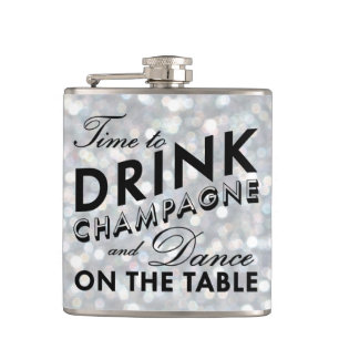 Cantil Hora de Beber Champagne Flask Sparkly Silver