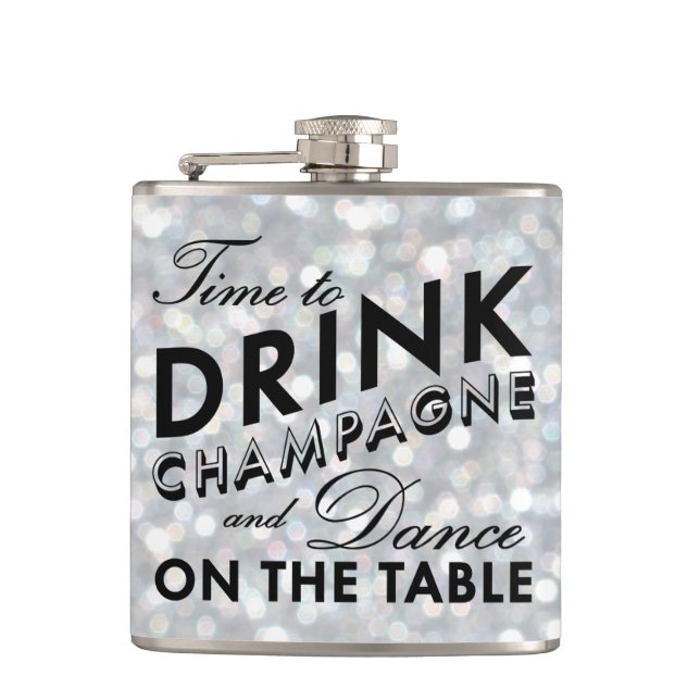 Cantil Hora de Beber Champagne Flask Sparkly Silver (Frente)